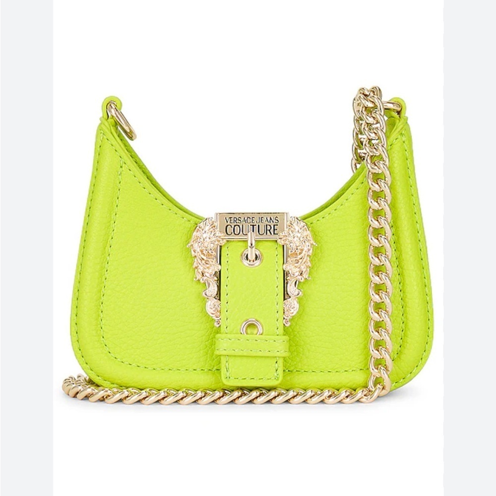 VERSACE JEANS COUTURE top buckle bag gold green, mini purse logo chain revolve